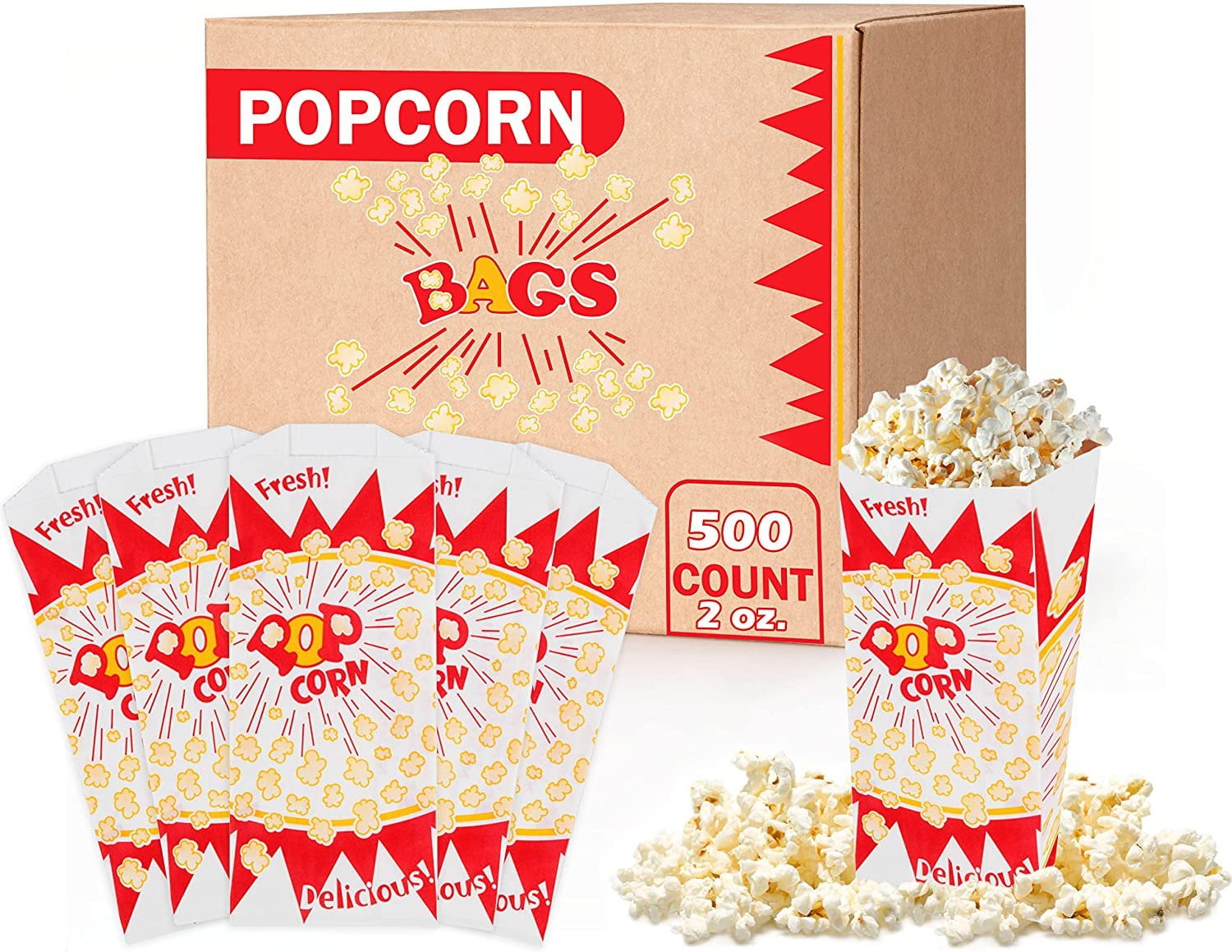 500 Popcorn Bags, Popcorn Machine Supplies Set, 2 oz Grease Resistant