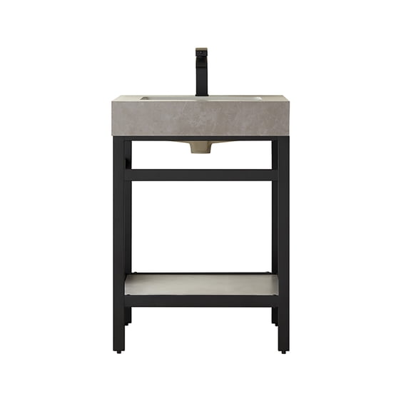 Funes 24" Single Sink Bathroom Vanity in Matte Black Frame Gray Top No Mirror