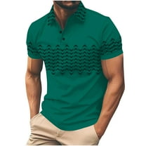 Men's Summer Fashion Print Shirts Lapel Button Short Sleeve Loose Tops Athletic Workout Golf T-Shirt L