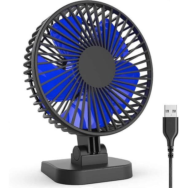 USB Desk Fan, Quiet Small Desk Fan Outlet, Ideal for Office Bedrooms, 3 Settings, Powerful Airflow, Quiet, 40 Tilt, 1.1m Cord (Black Blue)