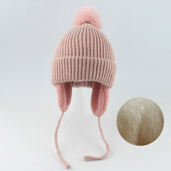 Kids Winter Hat Knitted Winter Beanie Hat with Pompom Ear Flaps Cap Warm Winter Hat for Ages 1-6 Years Boys and Girls