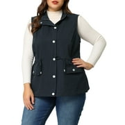 MODA NOVA Juniors Plus Size Cargo Pocket Drawstring Waist Vest Jacket 3X Navy Blue