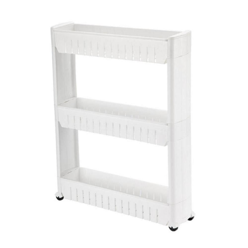 3 Tier Slim Storage Cart, Mobile Shelving Unit Organizer Slide Out Storage Rolling Utility Cart for Kitchen Bathroom Laundry Narrow Places White