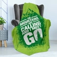thumbnail image 4 of Adventure Soft Flannel Fleece Throw Blanket, Grungy Display Mountains and Retro Letters Call of the Woods, Cozy Plush for Indoor and Outdoor Use, 50" x 60", Lime Green Fern Green, by Ambesonne, 4 of 5