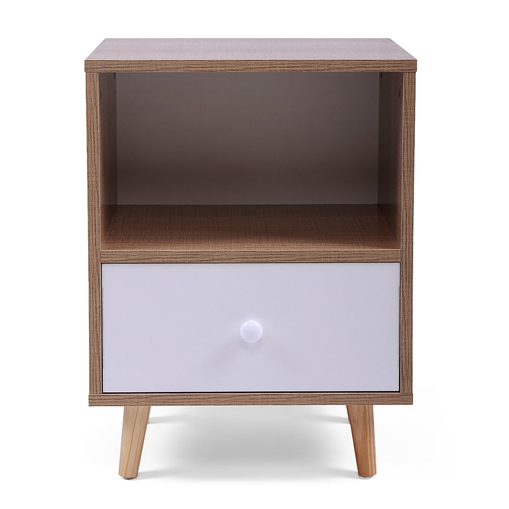 Kepooman 1 Drawer End Table for Bedroom, Wooden Nightstand for Living Room, Wood Color Bedside Table for Home Office, Set of 2