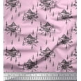 thumbnail image 1 of Soimoi Pink polyester Crepe Fabric Cedar Tree & Mountain Nature Fabric Prints By Yard 42 Inch Wide, 1 of 5