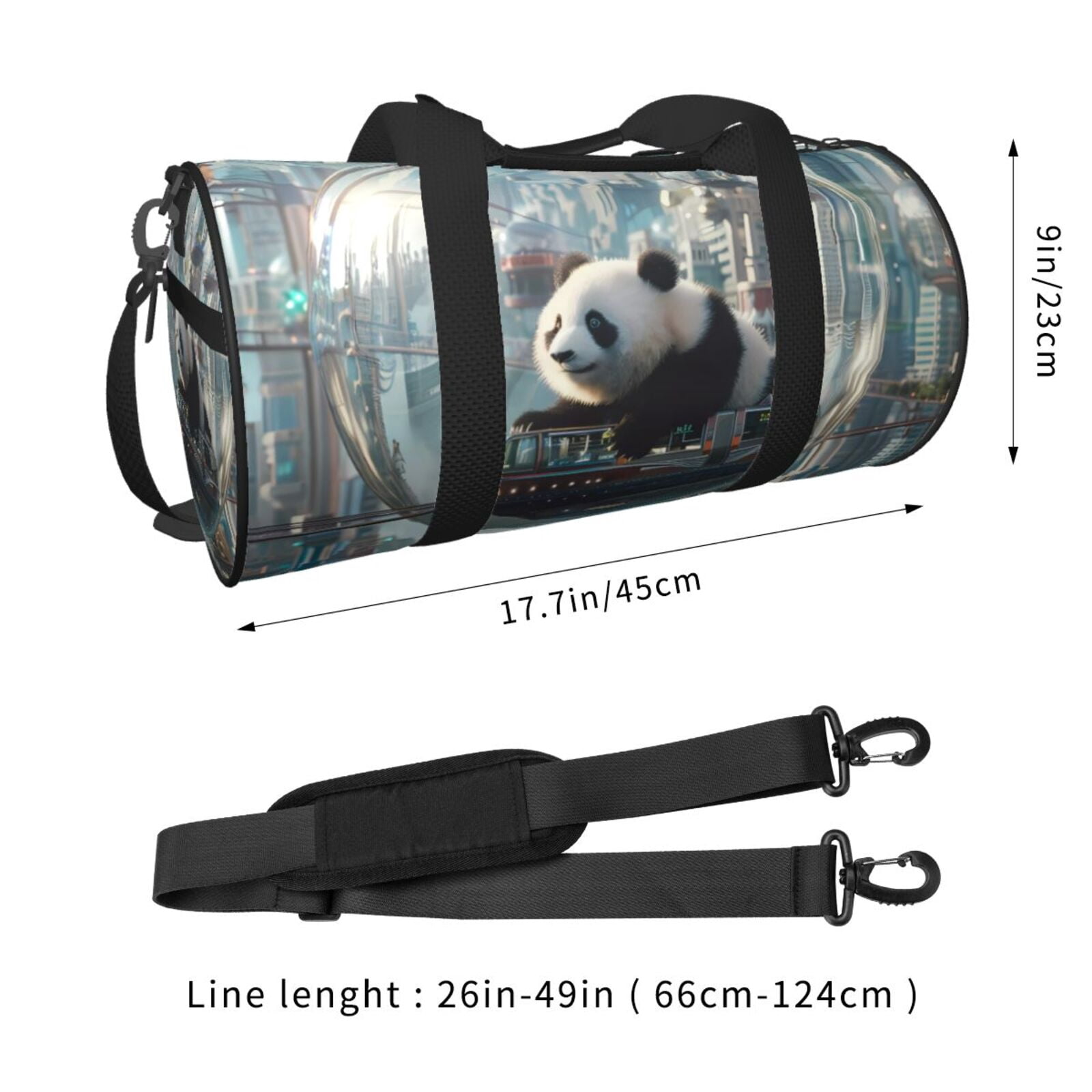Vsdgher Panda In Futuristic City 45L Foldable Duffel Bag, Sports Gym Bag,Overnight Bag, Portable Weekender Bag for Airplanes
