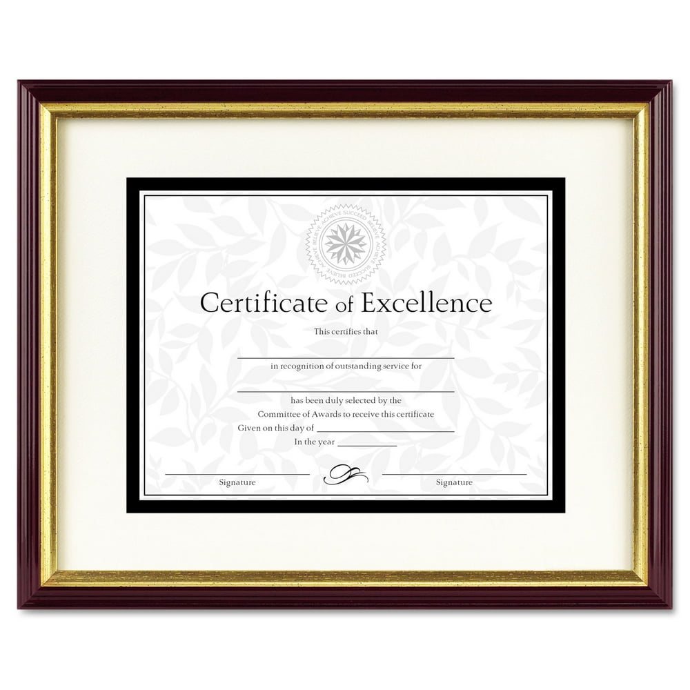 DAX Document/Certificate Frame w/Mat, Plastic, 11 x 14, 8 1/2 x 11, Mahogany/Gold