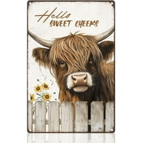Funny Highland Cow Western Retro Bathroom Wall Decor Metal Tin Sign 8" x 12" Hello Sweet Cheeks Vintage Wall Art Poster for Man Cave Home Coffee Cafes Bathroom Toilet Office Clubs Decor Gift