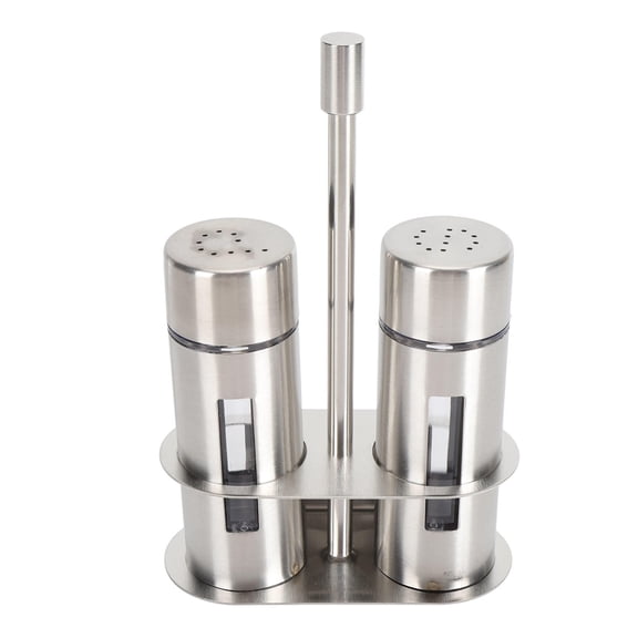 BIMZUC 2‑Pack 304 Stainless Steel Salt & Pepper Shakers with Transparent Window & Base Stand – Kitchen & Restaurant Seasoning Bottles