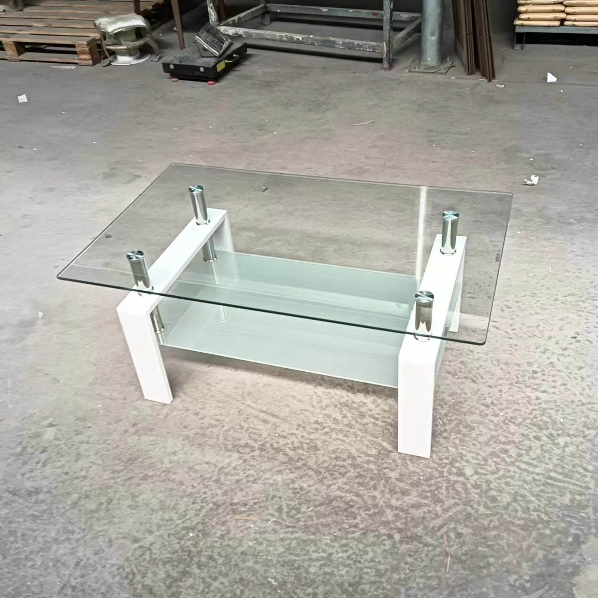 MAYEERTY Tempered Clear Glass Coffee Table, 2-Layers Coffee Table Living Room Center Table