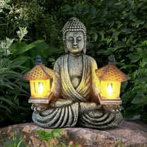 Meditating Buddha Garden Statues with Pagoda, Solar-Power Buddha Sculpture Decor for Home Garden, Yard, Patio, Yoga, Buddha Statues for Indoor or Outdoor Ornaments, Unique Housewarming Gifts