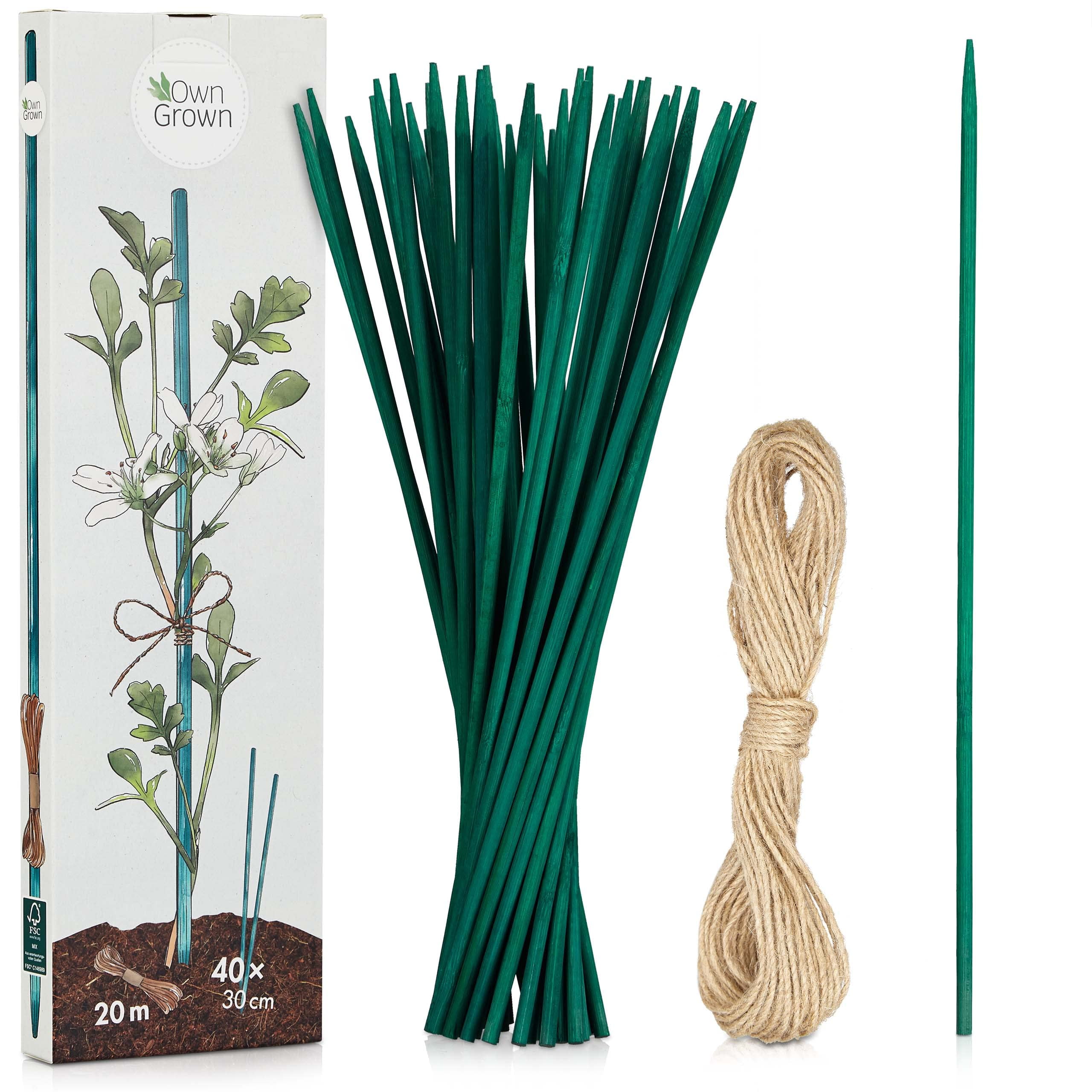 OwnGrown 40 Green Plant Support Stakes and a 66' Jute Plant Twine