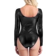thumbnail image 3 of Staron Women's Shiny Patent Leather Jumpsuit Nightclub Performance Bodysuit Off Shoulder Cut Out Casual Party Beach Swimsuit, Black S, 3 of 4