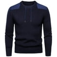 thumbnail image 2 of YLSDY Men's Vintage Stripe Knit Sweater Cotton Slim Fit Crew Neck Pullover Sweater Long Sleeve Dressy Splice Tactical Sweater Navy L, 2 of 4