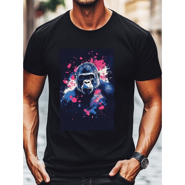 T-shirt Graphique pour Hommes avec Design de Gorilles, Tee-Shirt Décontracté en Coton à Col Rond, Lavable en Machine, Mode Urbaine d'Été pour Adultes, Streetw