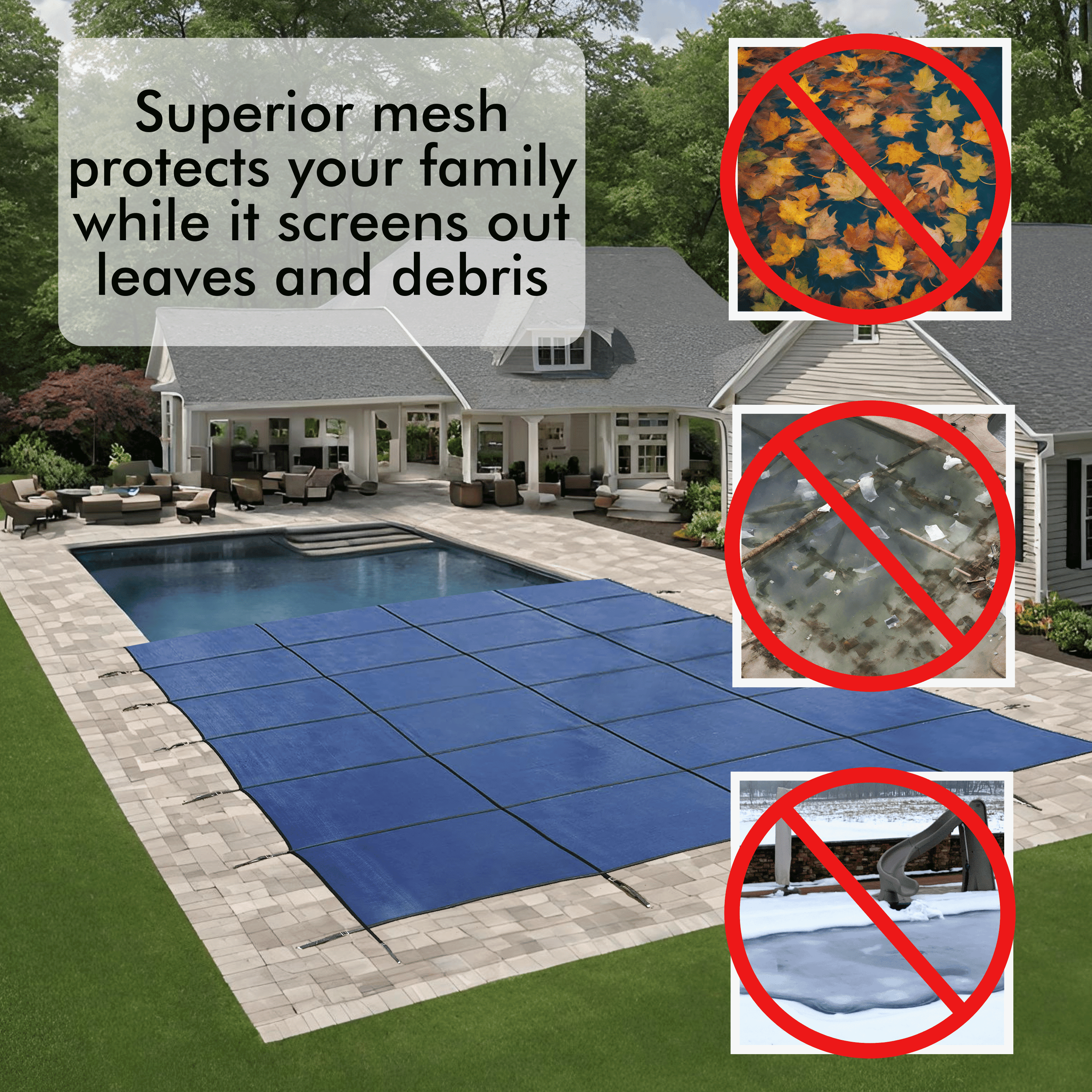 Super Mesh- Safety Pool Cover for In-Ground Pools 18x36, 5 YR Warranty - PC6381