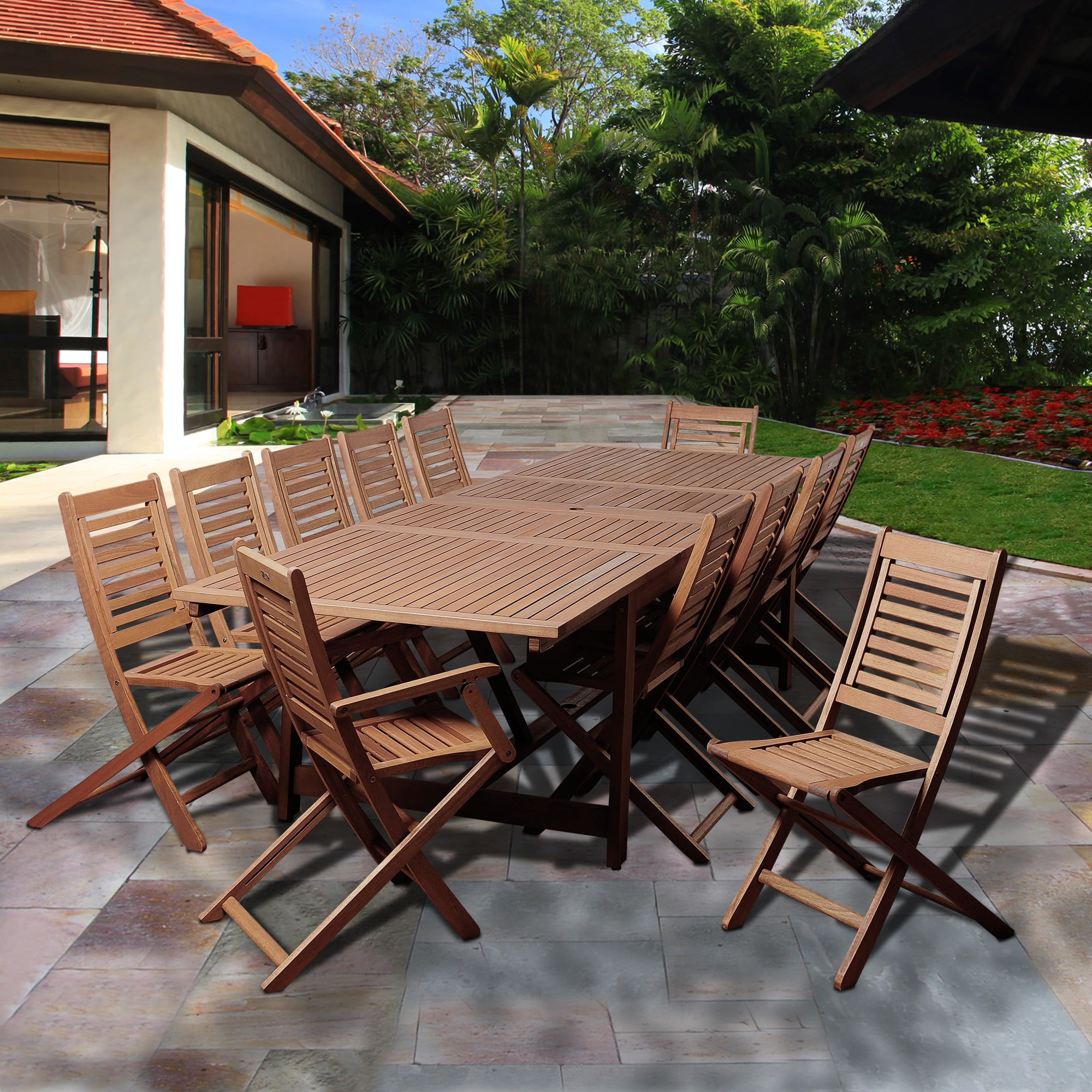 13Piece Brandon Eucalyptus Extendable Rectangular Outdoor Patio Dining