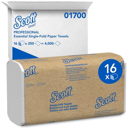 Scott Professional Essential Single-Fold Paper Towels, Bulk (01700), White (250 Sheets/Pack, 16 Packs/Case, 4,000 Sheet Total)