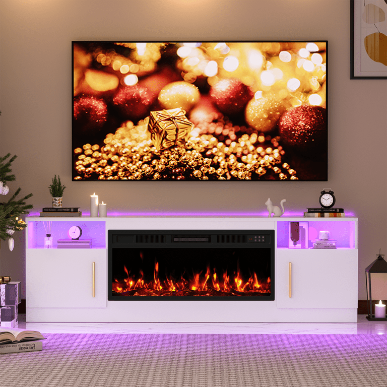 Waleaf 70" TV Stand with Electric Fireplace, White photo 7