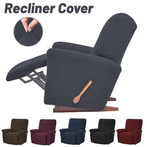 Stretch Recliner Cover 4 Pieces Set Recliner Chair Covers for Living Room Recliner Chair Slipcover with Side Pocket, Thick Soft Small Checked Jacquard, Machine Washable