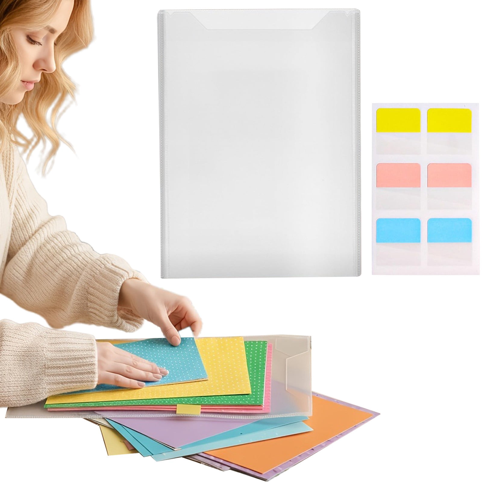 Paper Storage Organizer,Craft Document Folder,Labeled File Holder,Clear Top Loading Waterproof Plastic Storage Bag With Index Tabs for Photo Vinyl Paper Classification Arrangement Supplies