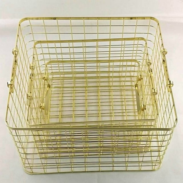 Sturdy Iron Nordic-Inspired Storage Basket with Handle – Gold Small Size (29X22X14CM) for Versatile Organizing: Cosmetics, Stationery, Books & More – Modern Minimalist Design for Home & Office