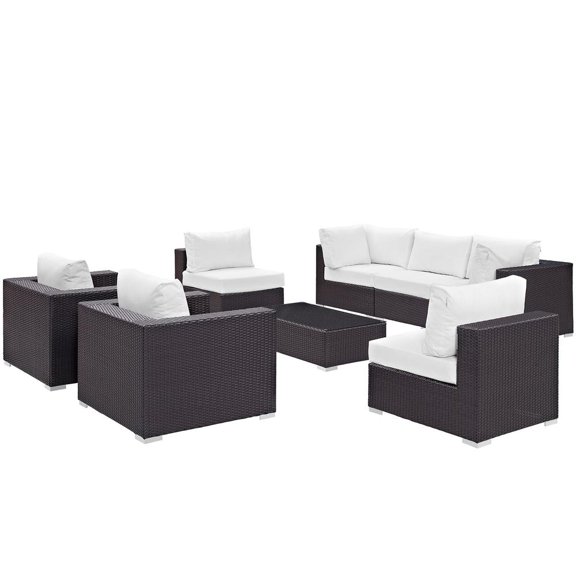 Modway Convene 8 Piece Outdoor Patio Sectional Set in Espresso White