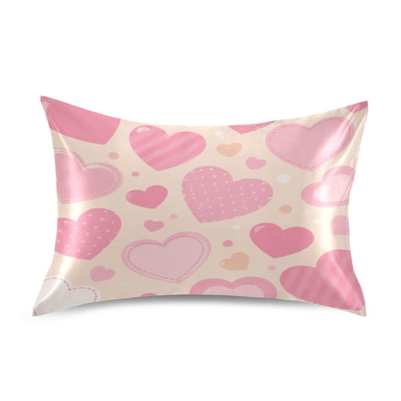 Satin Pillow Case Envelope Pillow Covers Standard Size Soft Pillow Cases for Bedroom, Hearts Printed