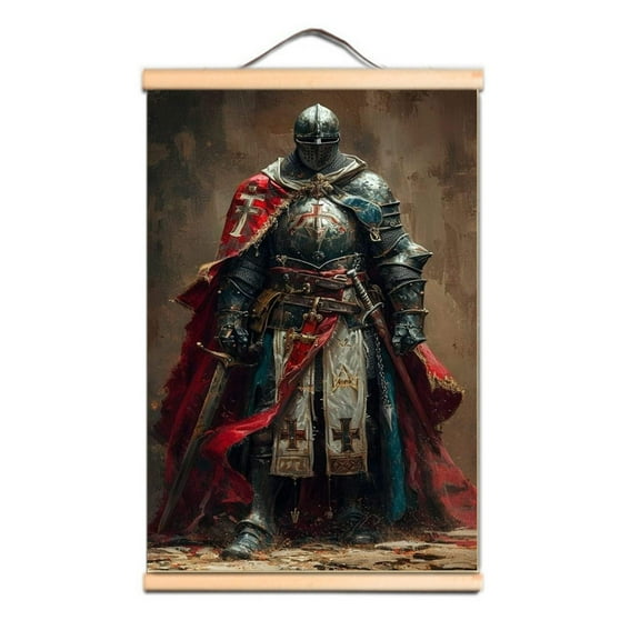 Knights Templar Armor Warrior Scroll Print Poster Landscape Wall Art Pictures Wall Hanging Flag Living Room Vintage Painting Farmhouse Home Decor 5,Multicolor,11.8X17.7 inches