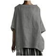 thumbnail image 2 of up to 60% off Gifts Usmixi Shirts for Women Plus Size Breathable Cotton Linen Vintage Pullover Tops Tees Summer Trendy Solid Elbow-Length Crewneck Ladies Blouses Gray XL, 2 of 6