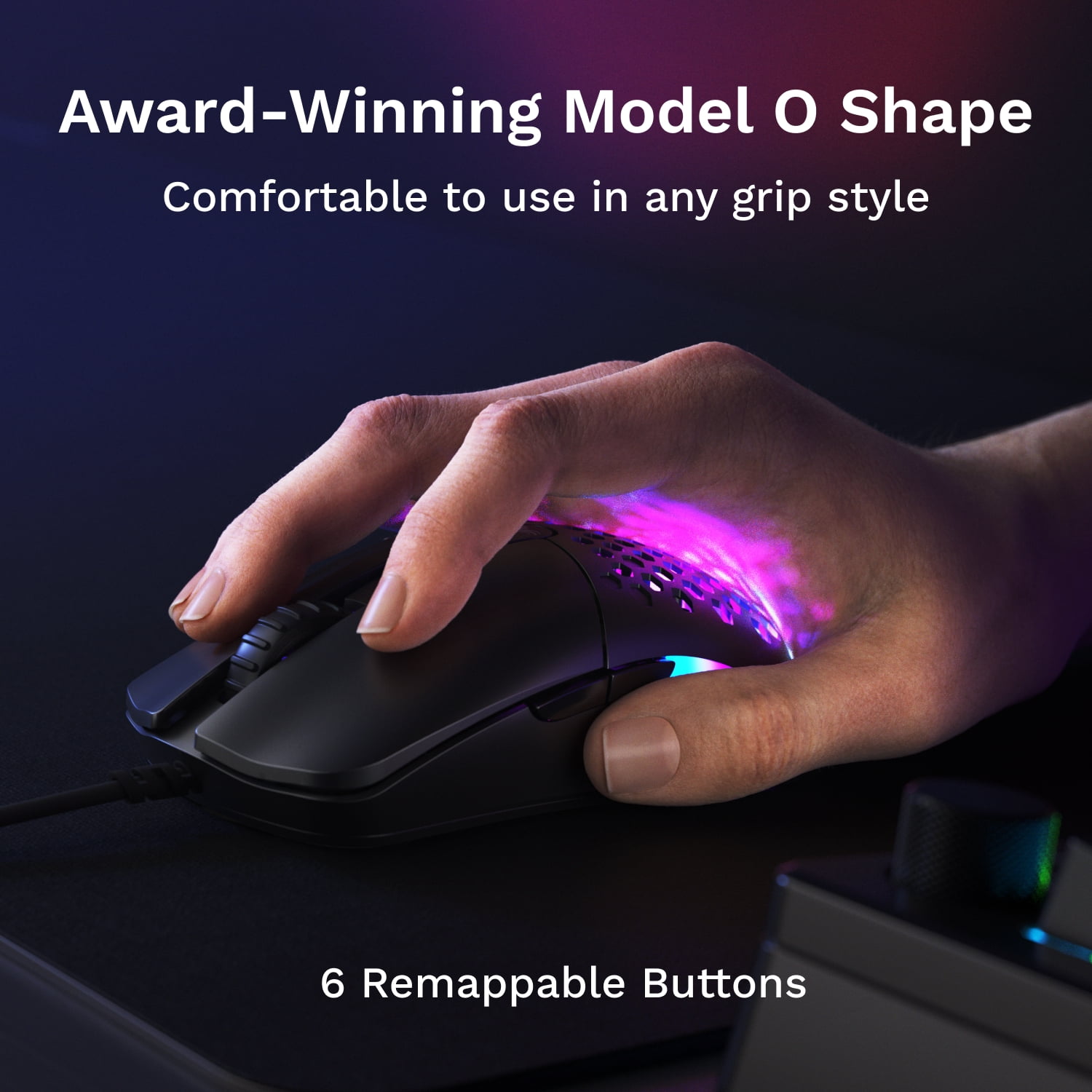 Glorious Model O Eternal Ultralight RGB Gaming Mouse - Wired - 55g Lightweight - 6 Programmable Buttons  - 12K DPI Optical Sensor - PC / Mac - Black