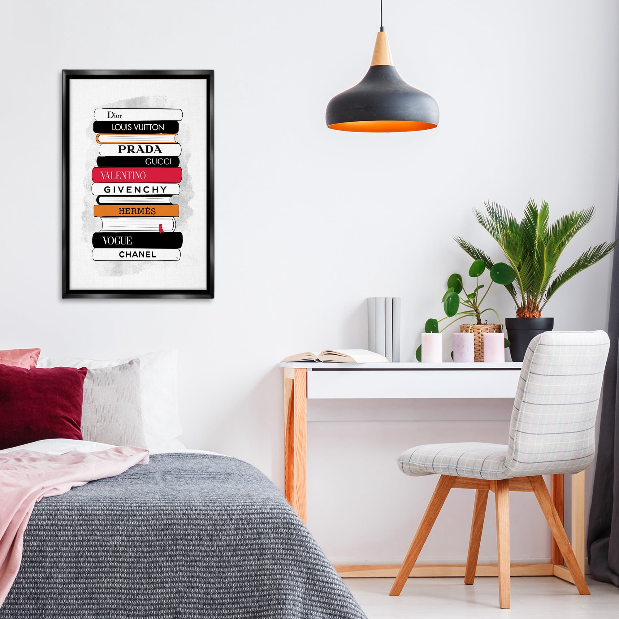 Stupell Industries Tall Fashion Bookstack Beauty & Fashion Painting Black Floater Framed Art Print Wall Art, 21 x 31