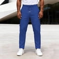 thumbnail image 5 of CLOISE Baggy Cargo Pants Men with Pockets Big and Tall Drawstring Mid Waist Straight Leg Long Pants Elastic Waist Solid Vacation Outfits Blue M, 5 of 6