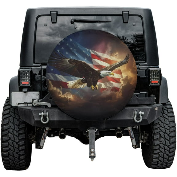 Lotusprinthandmade America Flag Eagle Spare Tire Cover Without Backup Camera Hole 6 Sizes (27 in.)