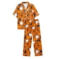 thumbnail image 7 of Womens Halloween Pajamas Full Theme Printed Silk Short Sleeve Button Down Lapel Pocket Shirts Loose Straight Casual Pants Comfy Nightwear Fall Winter 2 Pc Womens Loungewear Set Orange XXL, 7 of 7