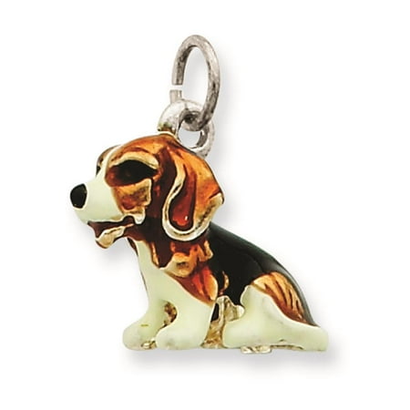 925 Sterling Silver Enameled Small Beagle Solid Charm Pendant