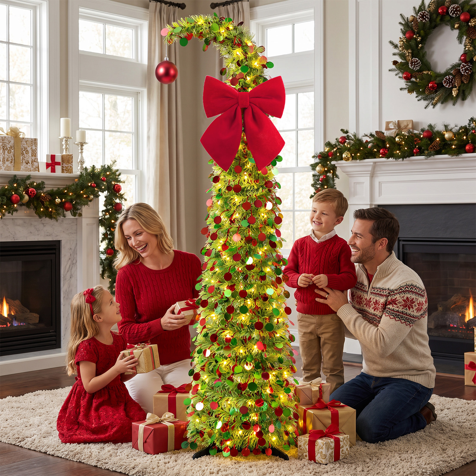 Ayieyill 5-Ft Collapsible Pencil Christmas Tree With Tinsel photo 3