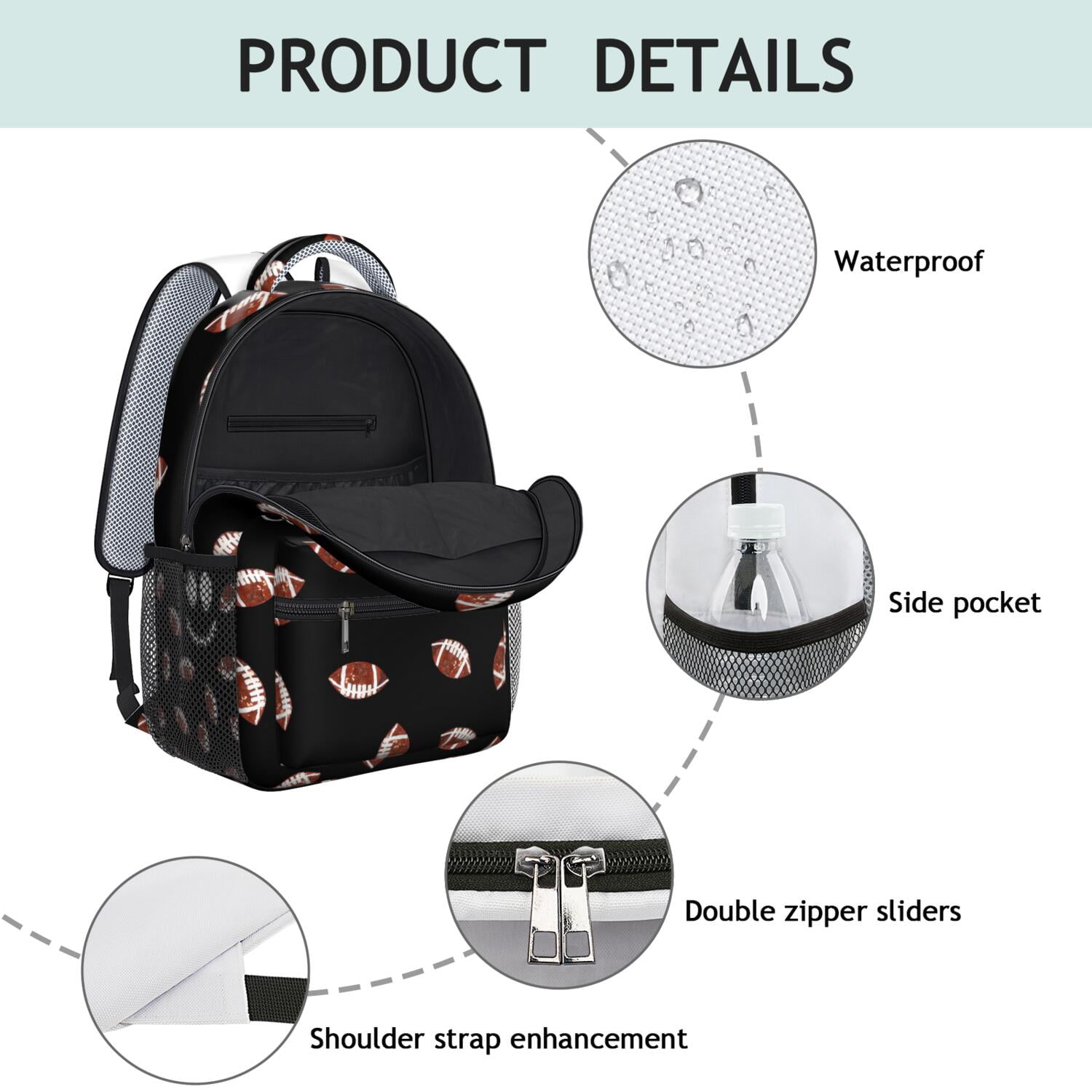Sports Competition Print Backpack for Teens - Waterproof & Lightweight Student Backpack - Breathable Shoulder Straps for Baseball, Soccer, Football