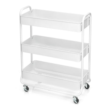 UPC: 0191518917901 | Hudson White 3-Tier Metal Rolling Cart by Simply Tidy – Multi-Functional Storage Cart for Home Office and Kitchen – 1 Pack
