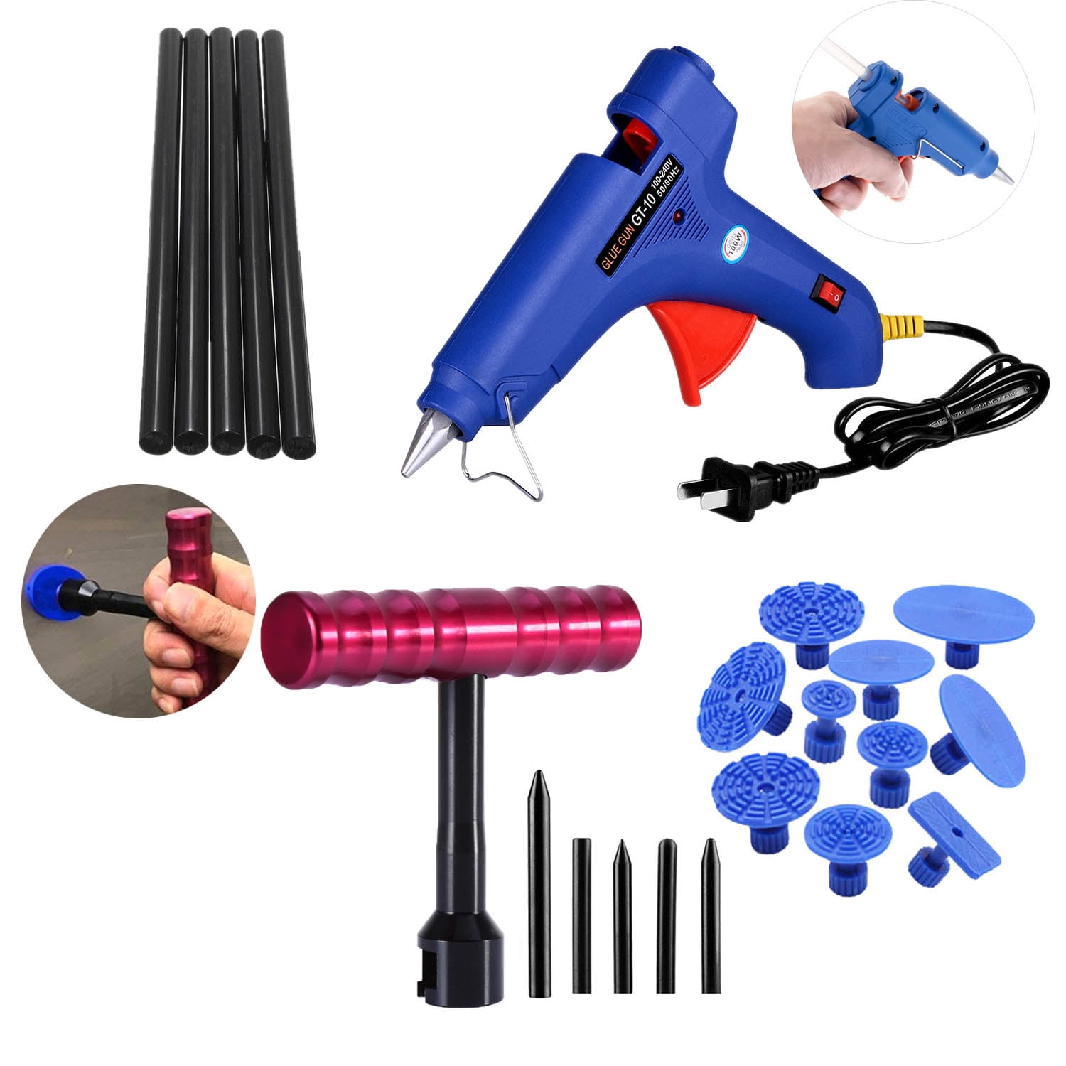 PDR Hot Glue Gun+20 Glue Sticks Car Body Repair Paintless Dent Removal Tools Kit 