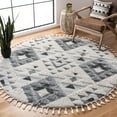 thumbnail image 2 of SAFAVIEH Moroccan Tassel Larry Geometric Shag Area Rug, Ivory/Grey, 5'3" x 5'3" Round, 2 of 7