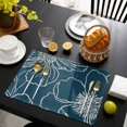 thumbnail image 3 of Teal Flowers Placemats Set of 4, Spring Floral Botanical Modern Art Placemats for Dining Table, Place Mats for Kitchen Tabletop, Waterproof Wipeable Dining Table Mats Set, 3 of 9