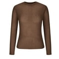 thumbnail image 3 of gakvbuo Sheer Tops For Women Sexy See Through Crew Neck Sheer Mesh Top Knitted Sweater Solid Basic Long Sleeve Loose Fit Knit Pullover Jumper Top, 3 of 6