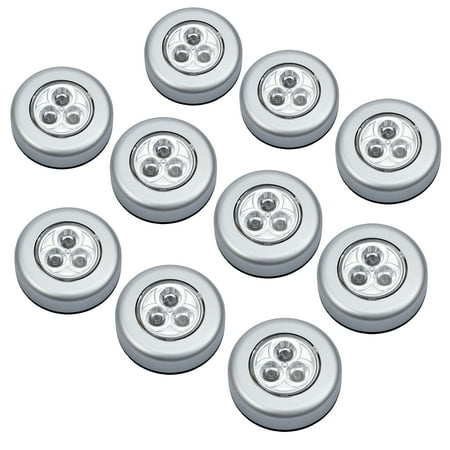 ESYNIC 10 Pcs self-stick n click 3 LED light battery operated push on/off touch lights warm white