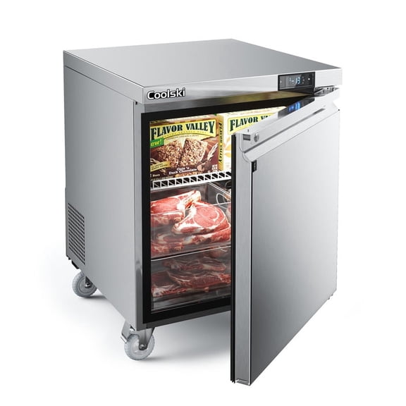 Coolski 27 in. 7.5 cu. ft. Commercial Auto / Cycle Defrost Undercounter Upright Freezer in Stainless Steel