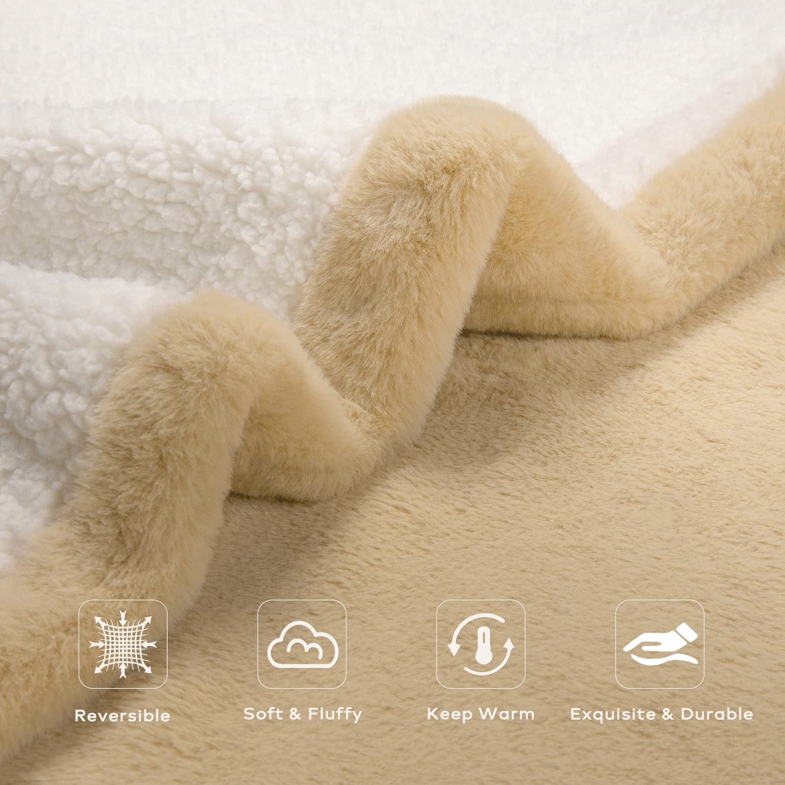Phantoscope Faux Rabbit Fur Fleece Throw Blanket, Ultra Soft Warm Blanket for Couch and Bed, Beige, 50 x 60 in
