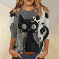 thumbnail image 2 of Halloween Shirts for Women Plus Size Funny 3/4 Sleeve Tops Horror Black Cat Printed T Shirts Spooky Round Neck Pullover Holiday Three Quarter Length Blouses, 4XL, 2 of 5