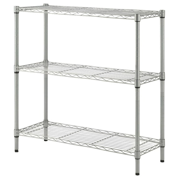 Lorell Light-Duty Wire Shelving 3 Tier(s) - 36" Height x 36" Width x 14" Depth - Floor - Silver - Plastic, Metal, Steel - 1Each