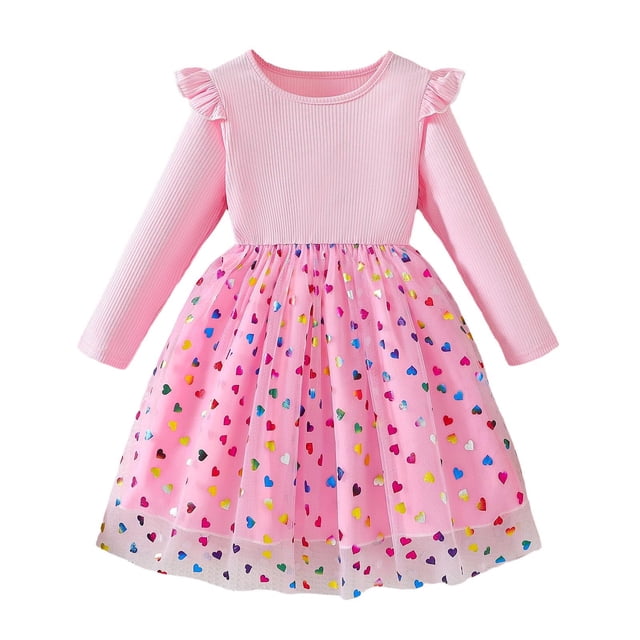 RXMEKW Robe en Maille à Manches Longues à Col Rond pour Filles Robe de Princesse pour Tout-Petits Coton Doux